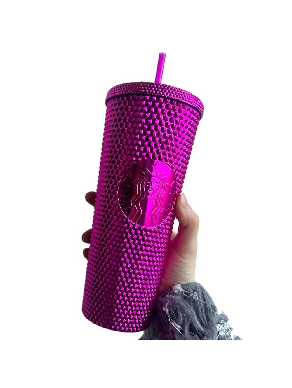 NWT Starbucks Sangria Metallic Magenta Studded Grid‎ Tumbler 24oz
